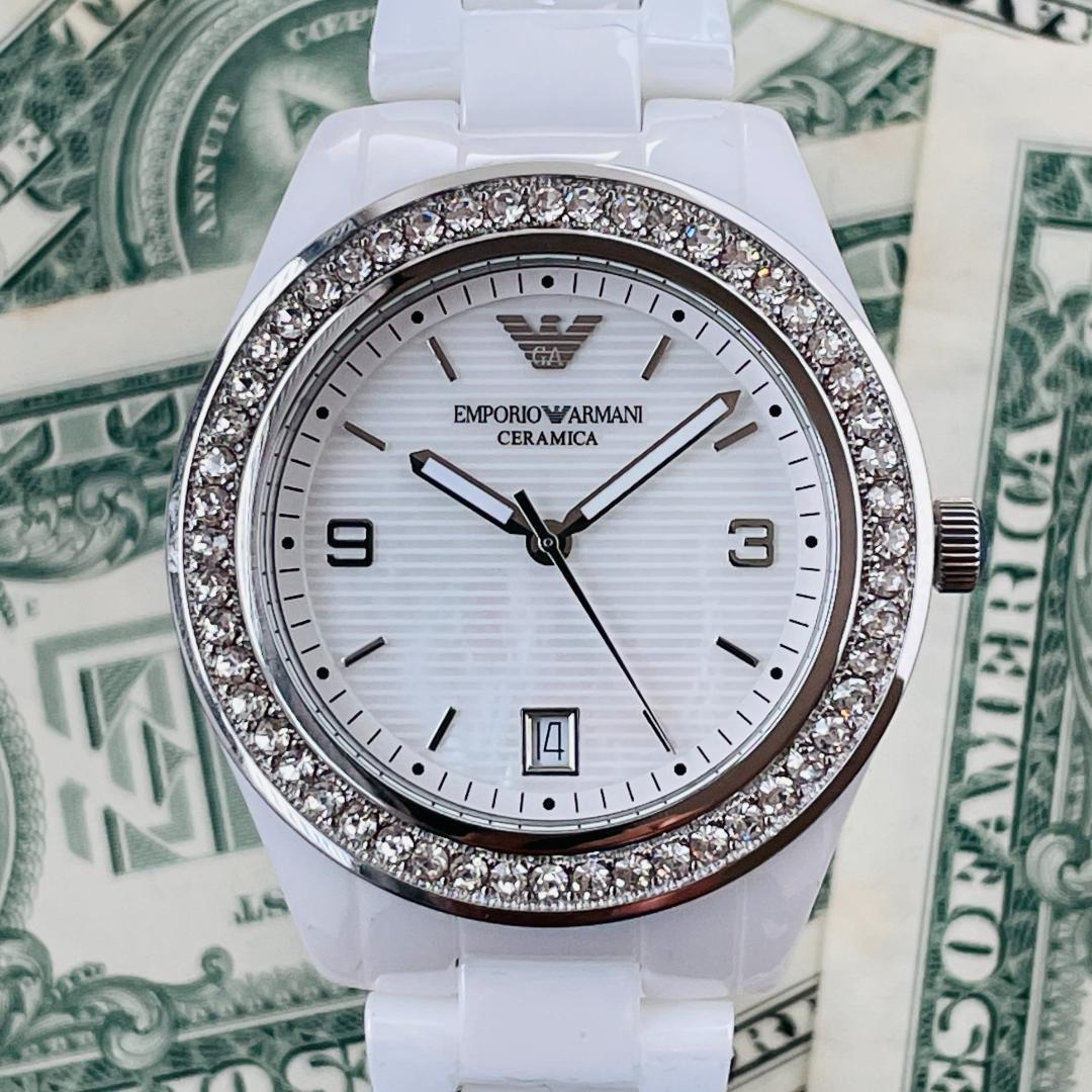 Emporio Armani Ceramica Mother of Pearl White Dial White Steel Strap Watch For Women - AR1426