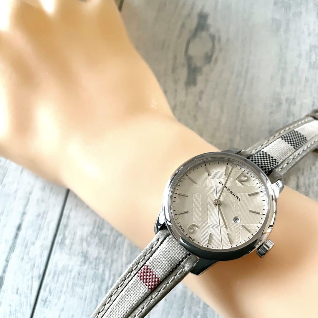 Burberry The Classic Silver Dial White Leather Strap Watch for Women - BU10113