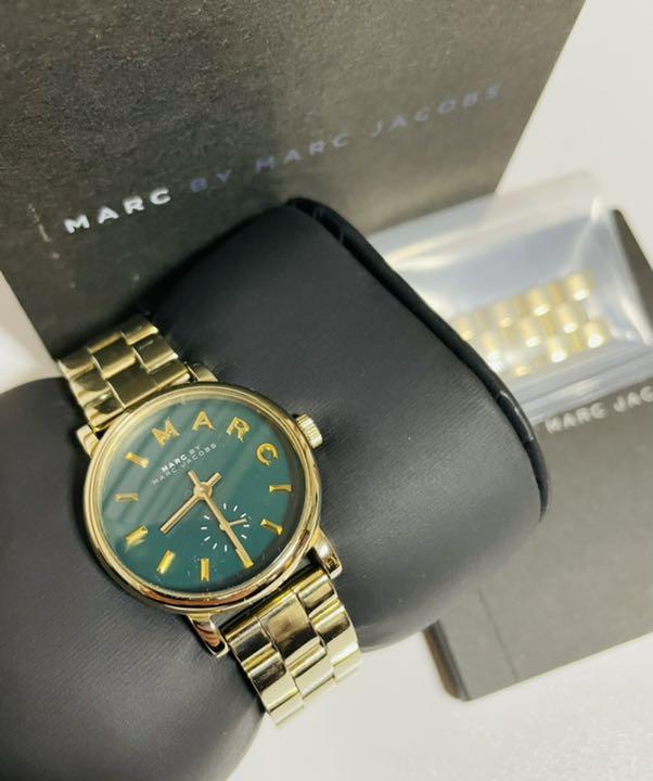 Marc Jacobs Baker Green Dial Gold Stainless Steel Strap Watch for Women - MBM3249