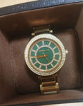 Michael Kors Kerry Green Dial Gold Steel Strap Watch for Women - MK3409