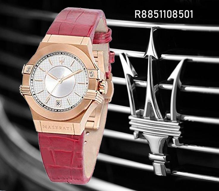 Maserati Potenza 35mm White Rose Gold Dial Red Leather Strap Watch For Women - R8851108501