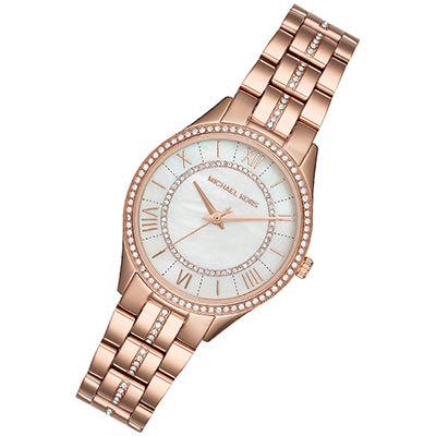 Michael Kors Lauryn Mother of Pearl Dial Rose Gold Steel Strap Watch for Women - MK3716