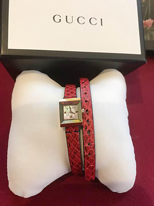 Gucci G Frame Red Leather Strap Watch For Women - YA128524