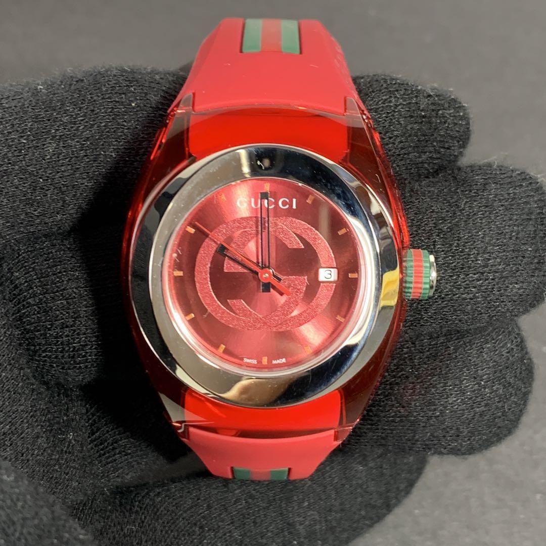 Gucci Sync Quartz Red Dial Red Rubber Strap Watch For Women - YA137303