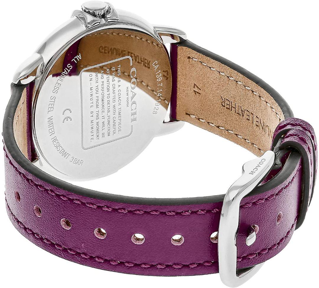 Coach Delancey White Dial Purple Leather Strap Watch for Women - 14502886