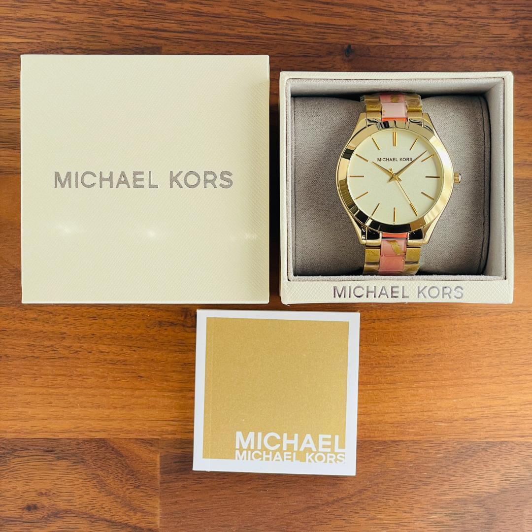 Michael Kors Slim Runway Gold Dial Two Tone Steel Strap Watch for Women - MK4300