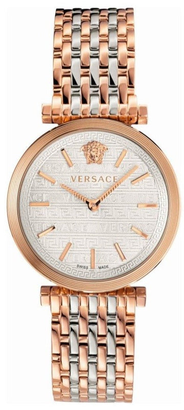 Versace V-Twist White Dial Two Tone Mesh Bracelet Watch for Women - VELS00719