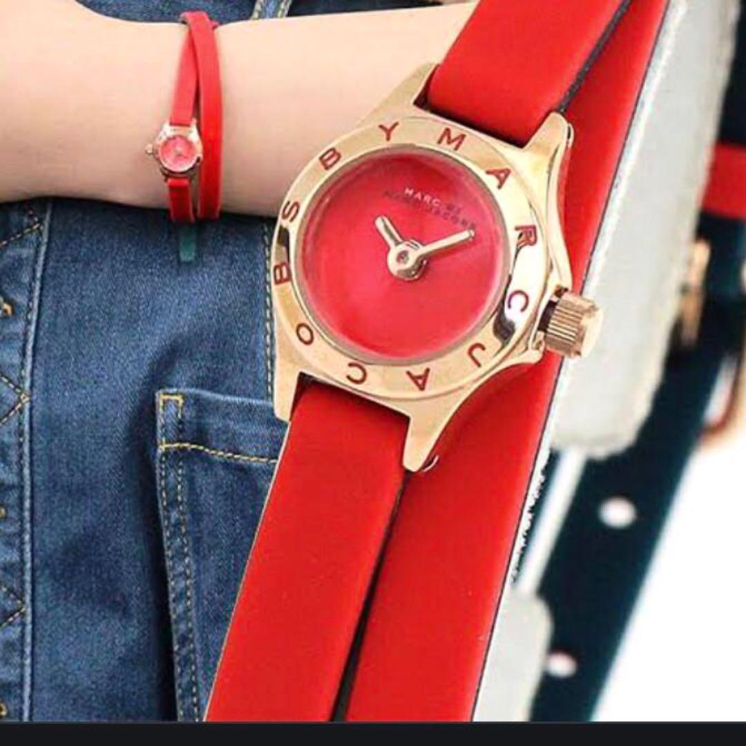 Marc Jacobs Blade Red Dial Red Leather Strap Watch for Women - MBM1343