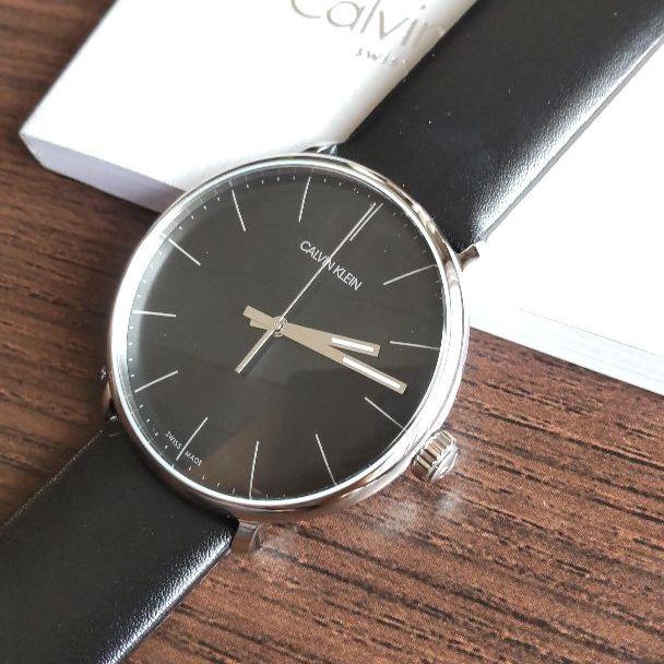 Calvin Klein High Noon Quartz Black Dial Black Leather Strap Watch for Men - K8M211C1