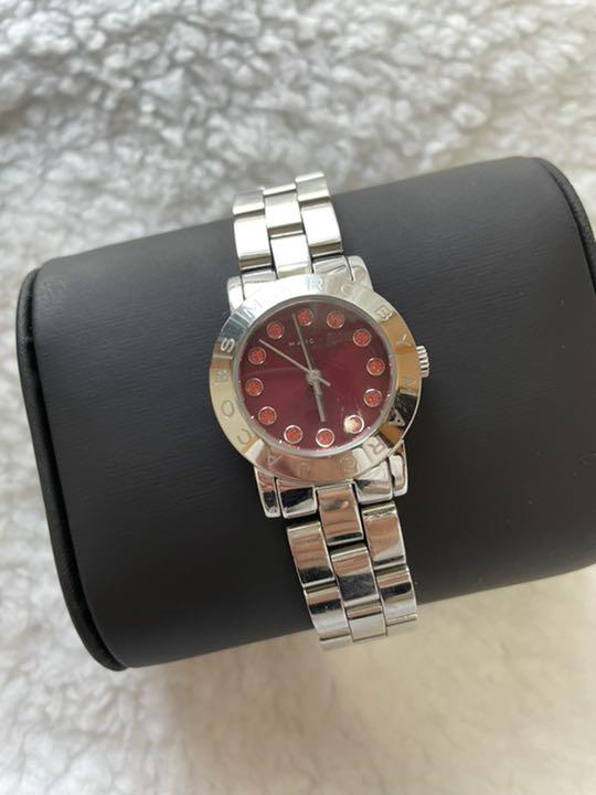 Marc Jacobs Amy Red Dial Silver Stainless Steel Strap Watch for Women - MBM3333