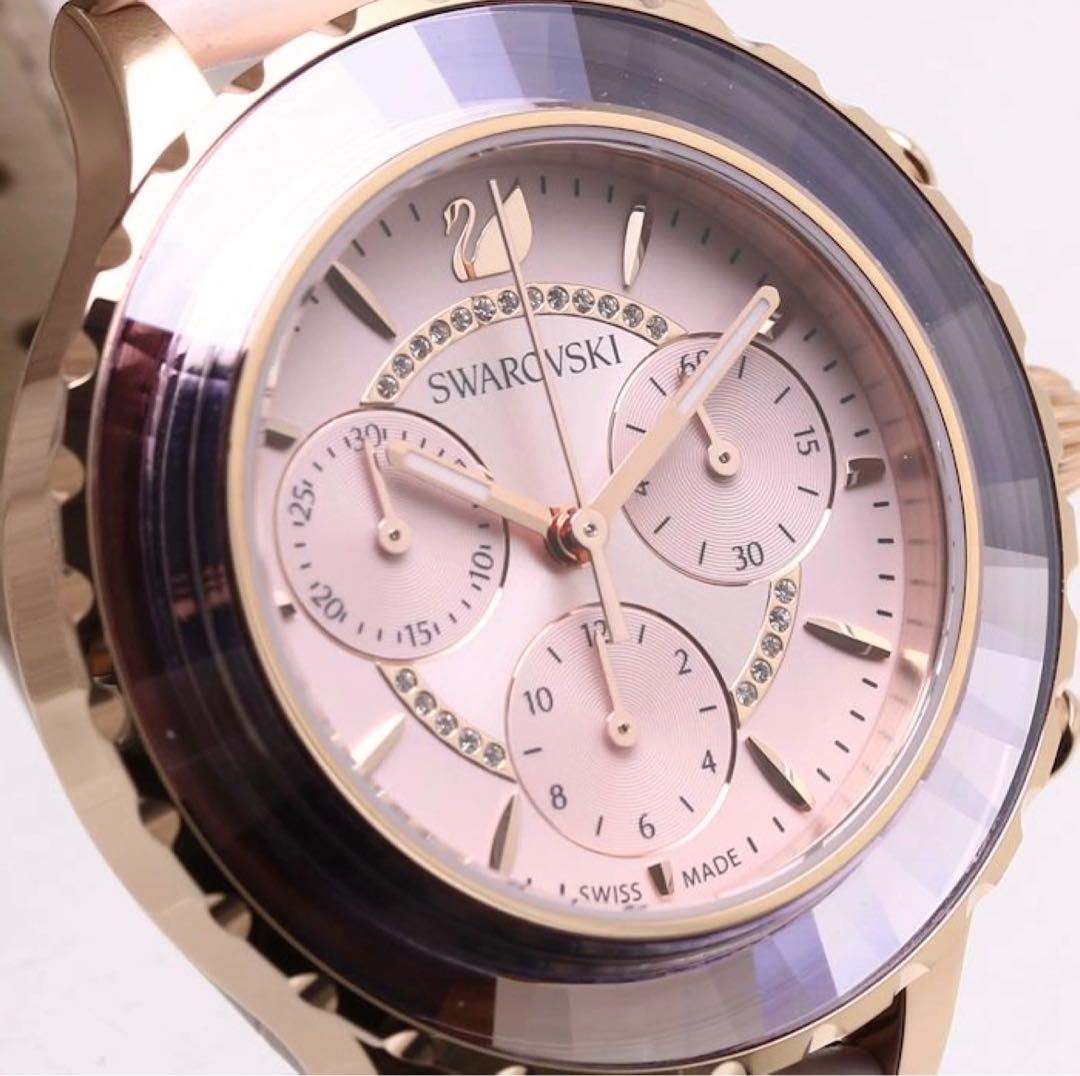 Swarovski Octea Lux Chrono Pink Dial Pink Leather Strap Watch for Women - 5452501