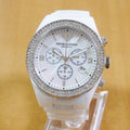 Emporio Armani Ceramica Chronograph White Dial White Ceramic Strap Watch For Women - AR1456