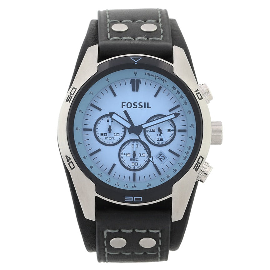 Fossil Coachman Chronograph Blue Dial Black Leather Strap Watch for Men - CH2564