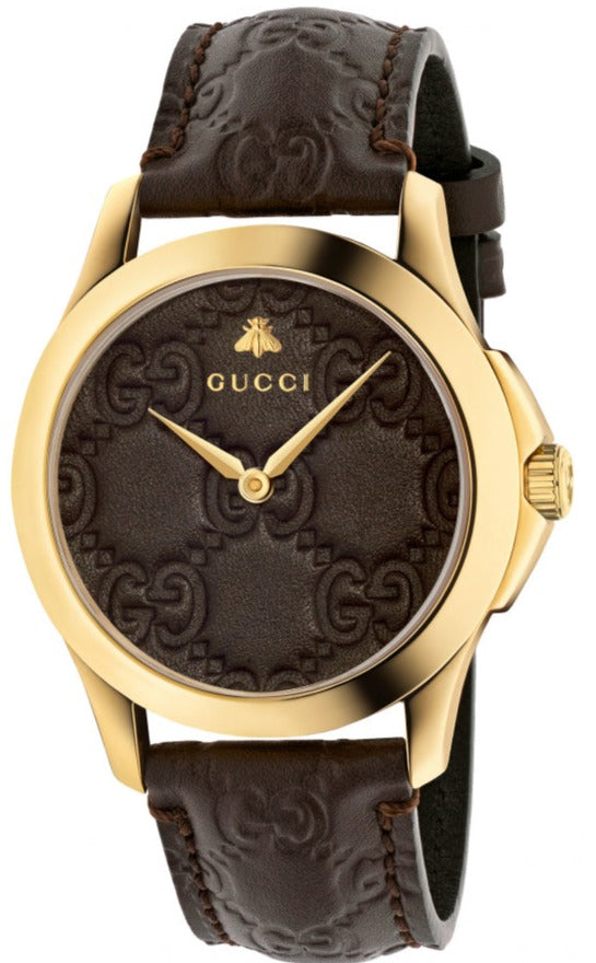 Gucci G Timeless Quartz Brown Dial Brown Leather Strap Watch for Men - YA1264035