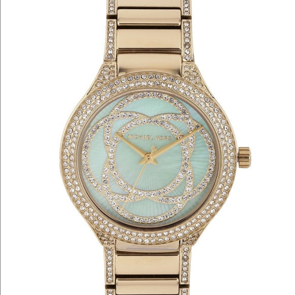 Michael Kors Kerry Mother of Pearl Dial Gold Steel Strap Watch for Women - MK3481