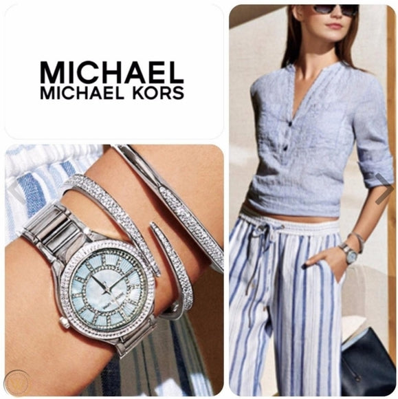 Michael Kors Kerry Mother of Pearl Dial Silver Stainless Steel Strap Watch for Women - MK3395