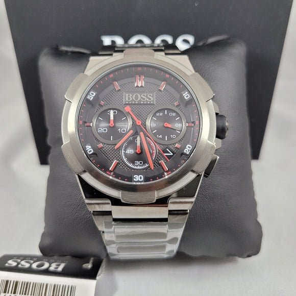 Hugo Boss Supernova Chronograph Grey Dial Grey Steel Strap Watch for Men - 1513361