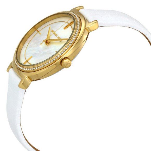 Michael Kors Cinthia Mother of Pearl Dial White Leather Strap Watch for Women - MK2662