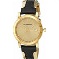 Burberry The City Gold Dial Black Leather Strap Watch for Men - BU9032