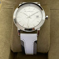 Burberry The City Silver Dial White Leather Strap Watch for Women - BU9019