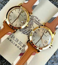 Burberry The City Gold Dial Brown Leather Strap Watch for Women - BU9133