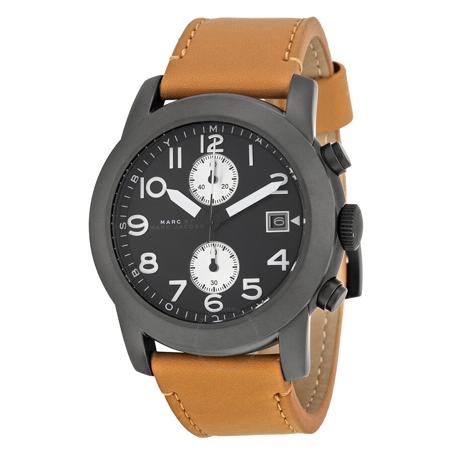 Marc Jacobs Larry Black Dial Tan Leather Strap Watch for Men - MBM5053