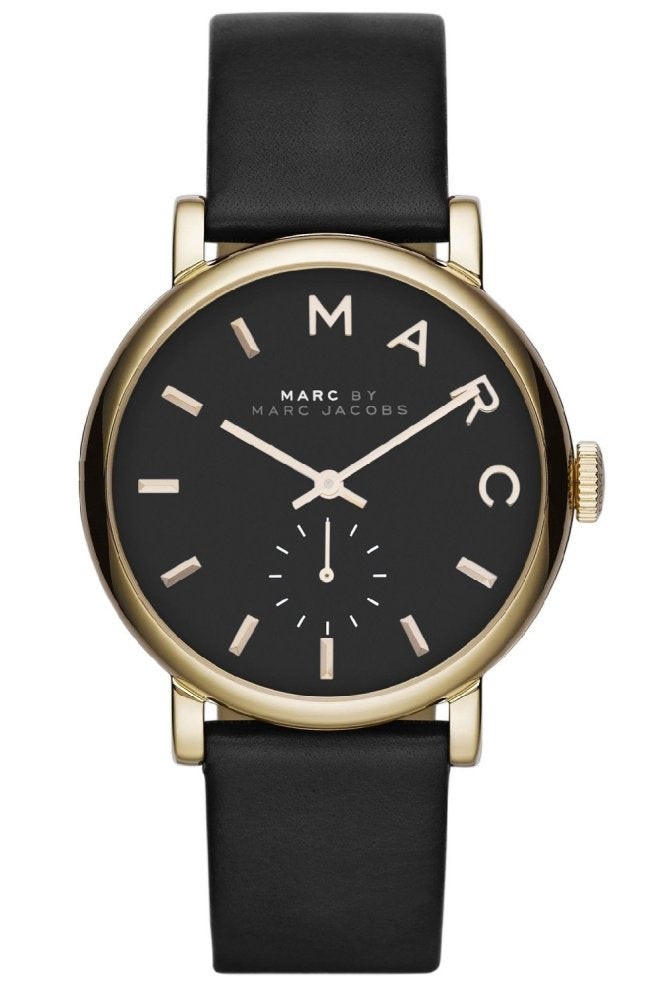 Marc Jacobs Baker Black Dial Black Leather Strap Watch for Women - MBM1269