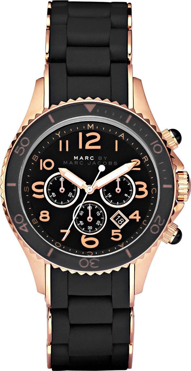 Marc Jacobs Rock Chronograph Black Dial Black Silicone Steel Strap Watch for Women - MBM2553