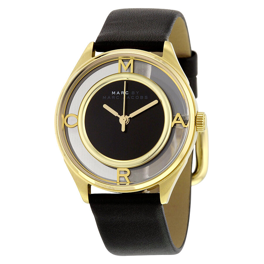 Marc Jacobs Tether Black Dial Black Leather Strap Watch for Women - MBM1376