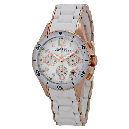 Marc Jacobs Rock Chronograph White Dial White Stainless Steel Strap Watch for Women - MBM2547