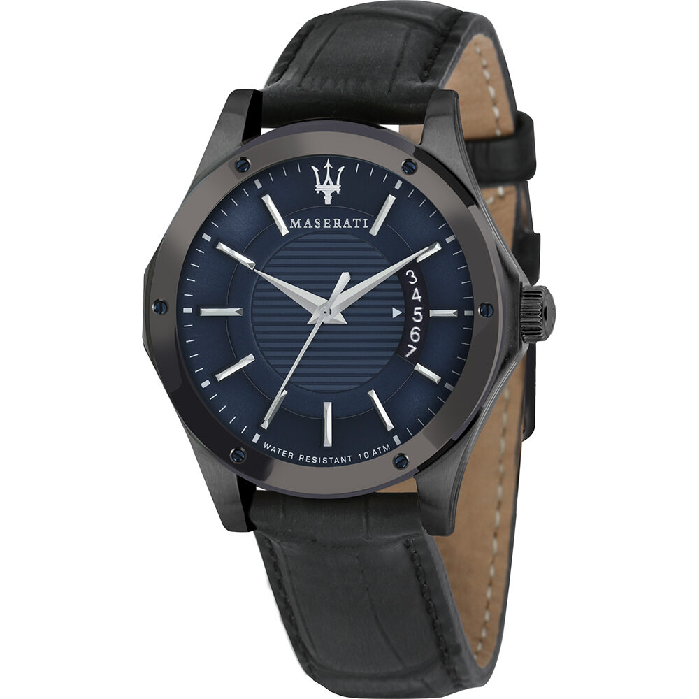 Maserati Circuito Blue Dial Black Leather Strap Watch For Men - R8851127002