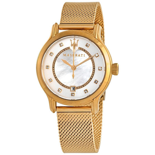 Maserati Epoca Mother of Pearl Dial Yellow Gold Mesh Strap Watch For Women - R8853118502