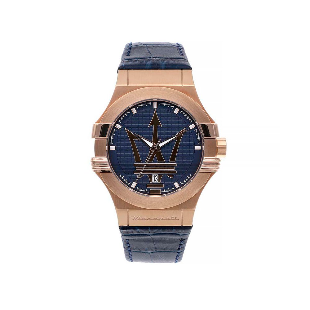 Maserati Potenza 42mm Rose Gold & Blue Dial Blue Leather Strap Watch For Men - R8851108027