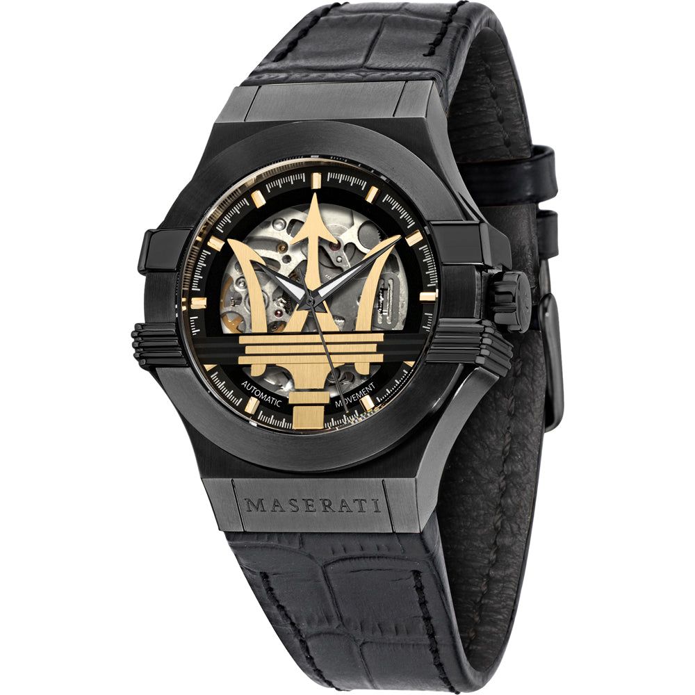 Maserati Potenza 42mm Automatic Black Dial Black Leather Strap Watch For Men - R8821108036