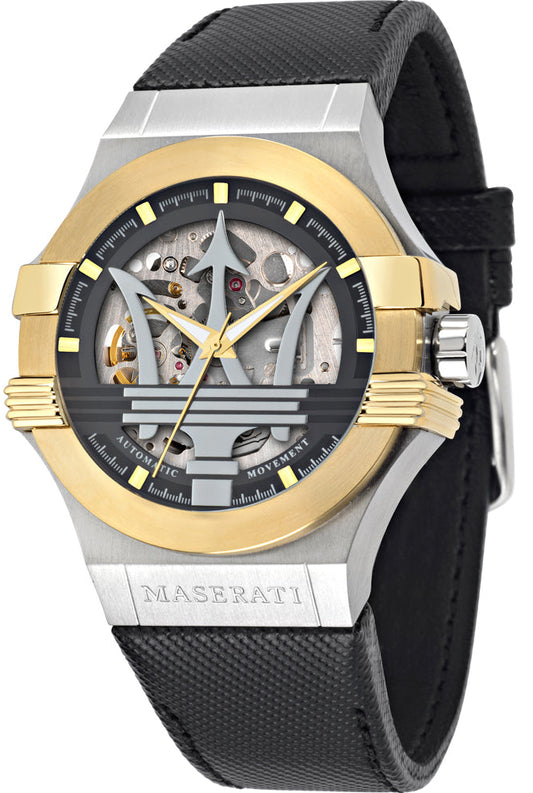 Maserati Potenza Automatic Skeleton Dial Black Strap Watch For Men - R8821108037