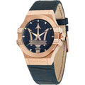 Maserati Potenza 42mm Rose Gold & Blue Dial Blue Leather Strap Watch For Men - R8851108027