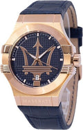 Maserati Potenza 42mm Rose Gold & Blue Dial Blue Leather Strap Watch For Men - R8851108027