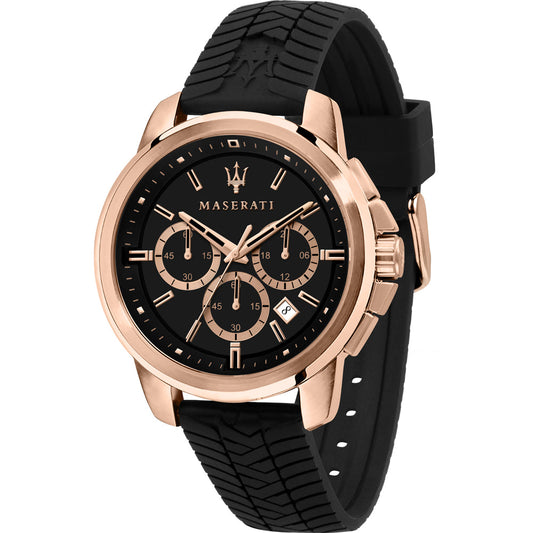 Maserati Successo 44mm Black Rose Gold Dial Black Rubber Strap Watch For Men - R8871621012