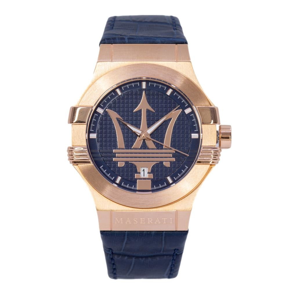 Maserati Potenza 42mm Rose Gold & Blue Dial Blue Leather Strap Watch For Men - R8851108027