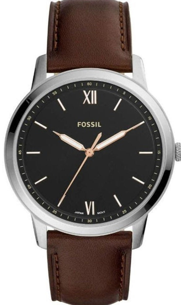 Fossil The Minimalist 3H Black Dial Brown Leather Strap Watch for Men - FS5464