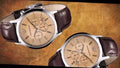 Emporio Armani Classic Chronograph Beige Dial Brown Leather Strap Watch For Men - AR2433