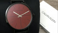 Calvin Klein Even Maroon Dial Black Leather Strap Watch for Men - K7B214CP