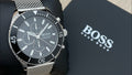 Hugo Boss Ocean Edition Chronograph Black Dial Silver Mesh Bracelet Watch for Men - 1513701