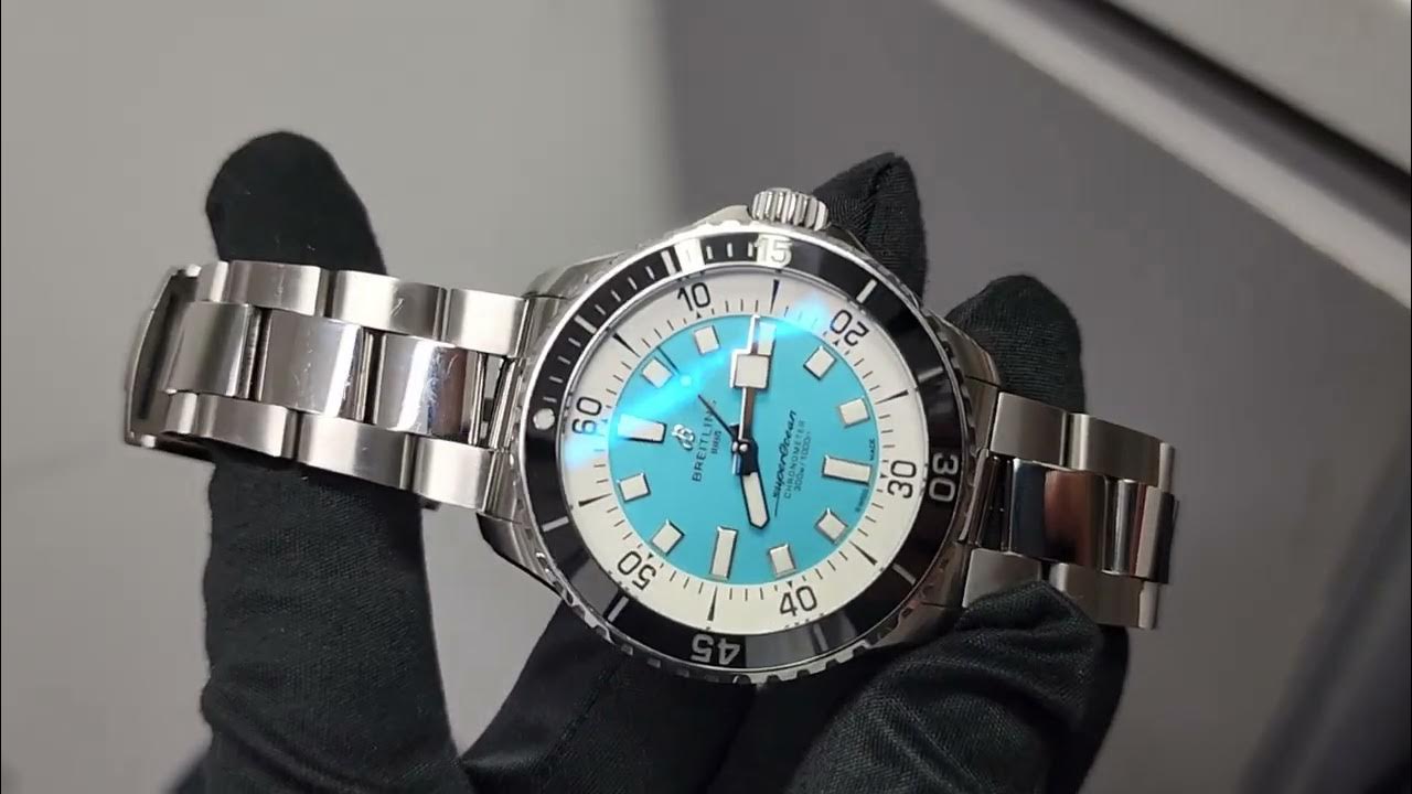 Breitling Superocean Automatic 44mm Turquoise Dial Silver Steel Strap Watch for Men - A17376211L2A1