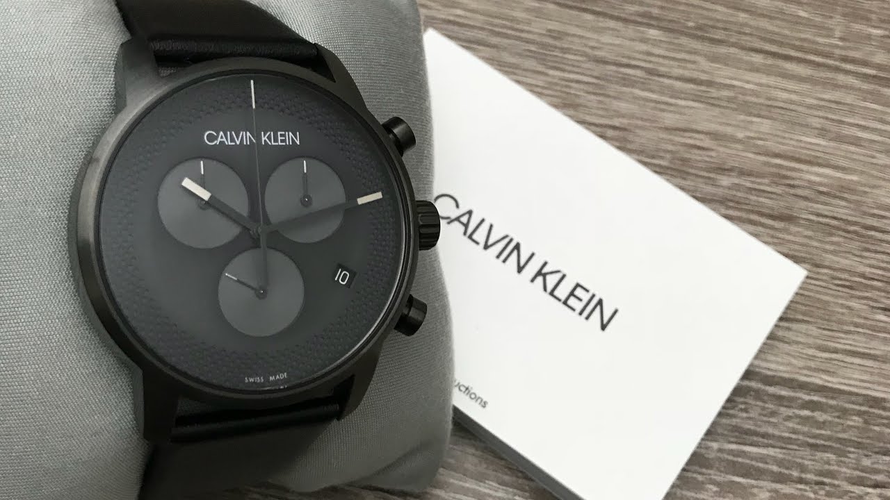 Calvin Klein City Chronograph Grey Dial Black Leather Strap Watch for Men - K2G177C3