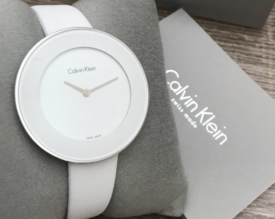 Calvin Klein Chic White Dial White Leather Strap Watch for Women - K7N23TK2