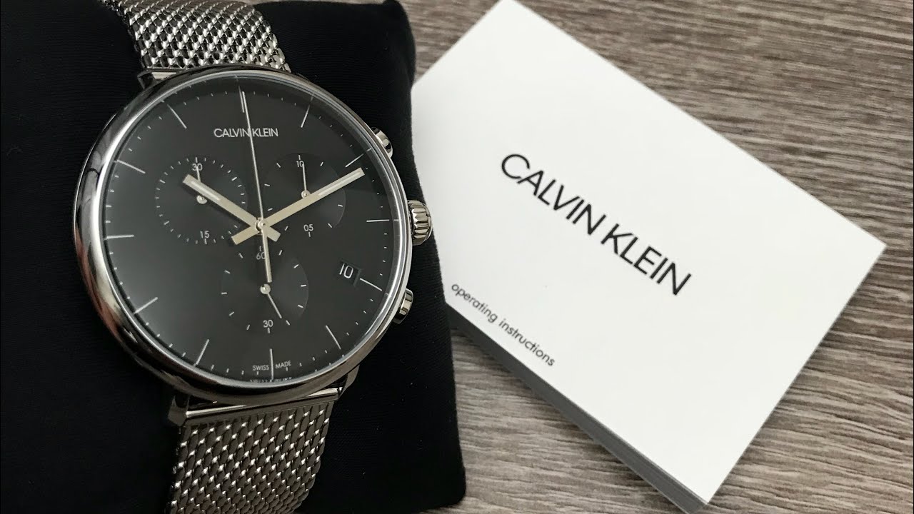 Calvin Klein High Noon Chronograph Black Dial Silver Mesh Bracelet Watch for Men - K8M27121