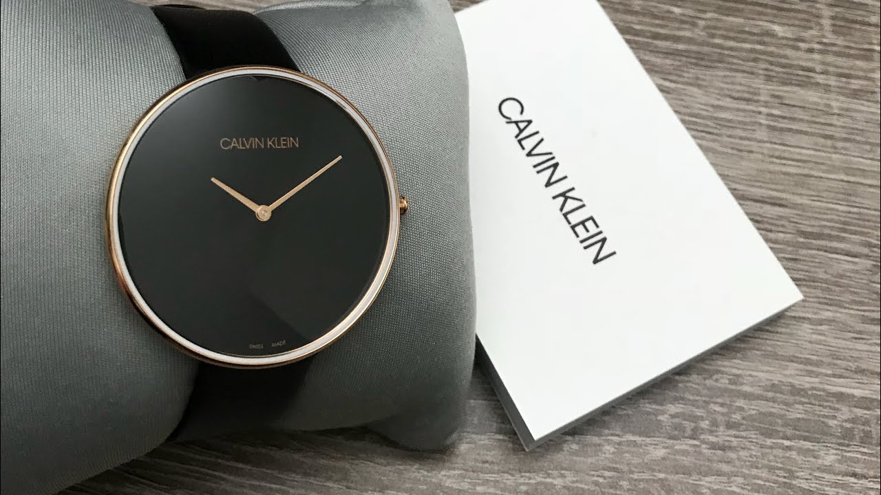 Calvin Klein Full Moon Black Dial Black Leather Strap Watch for Women - K8Y236C1