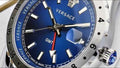 Versace Hellenyium GMT Blue Dial Silver Steel Strap Watch for Men - V11010015