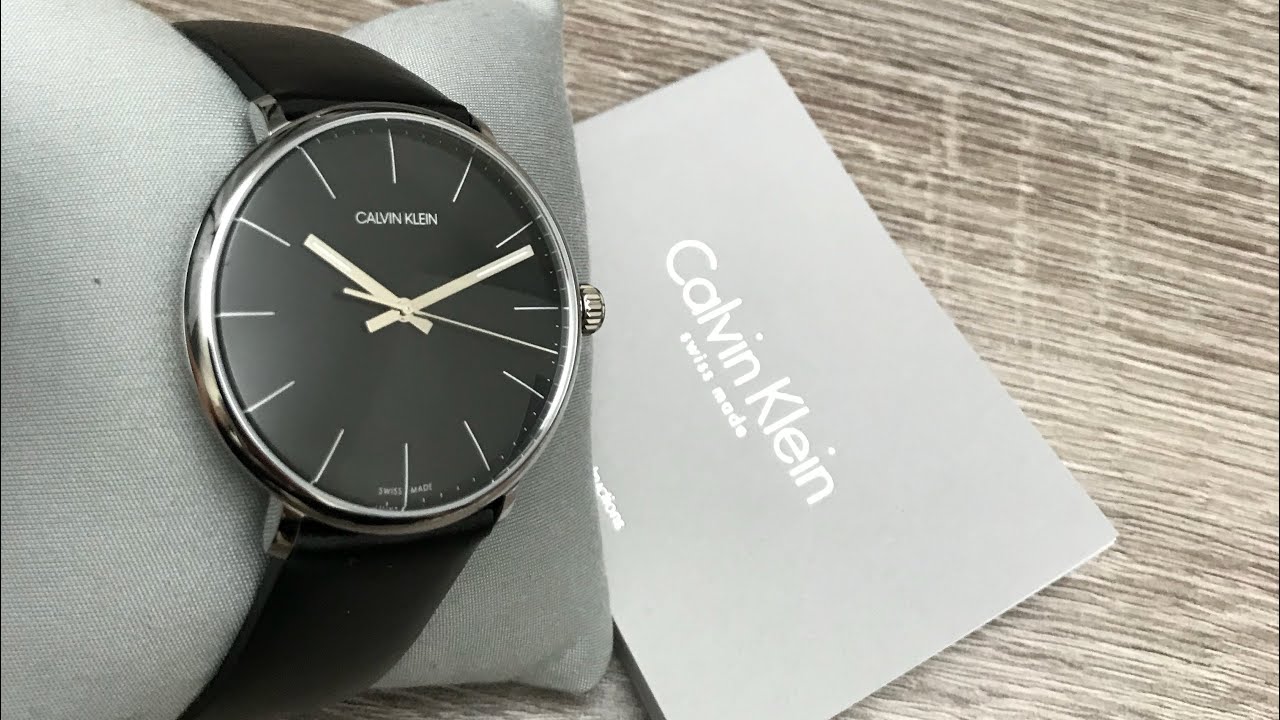 Calvin Klein High Noon Quartz Black Dial Black Leather Strap Watch for Men - K8M211C1